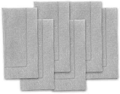 Solino Home Leinen Dinnerservietten 20x20 Zoll,100% Reines Leinen Weich Grau Stoffservietten für Frühling, Sommer, Muttertag, Essen,Klassischer Hohlsaum, handgefertigt und maschinenwaschbar,6er Set