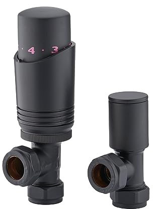 Schwarze Heizkörperventile - Schwarze Winkelheizkörperventile, TRV Heizkörperventil, Schwarzer Heizkörper, Thermostatisches Heizkörperventil, Anthrazit Heizkörperventile mit Lockshield Ventil (15mm)