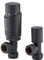 Sandy Beach Thermostatic Angled Straight Radiator Valve - Black, Lockshield, 15mm