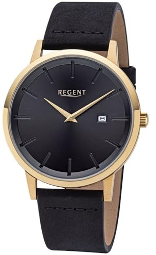REGENT Herrenuhr 03P38GL-01D, anthrazit/goldfarbend, mit Lederband