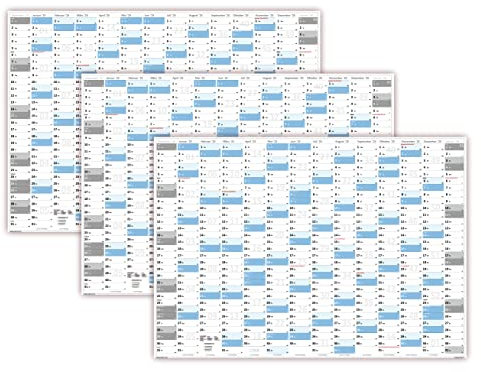 3 Stück Gefaltet XXL Wandkalender Wandplaner 2025 (blau2) - DIN A0 Format mit 14 Monaten Feiertage aller Bundesländer