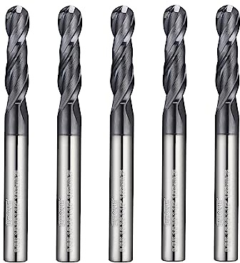 WEXWE Tools Ball Nose Carbide End Mill, MAH Coating, CNC Cutting Tools for Stainless Steel,Hardened Steels,High Temp Alloys,Medium Alloy Steels, 2 Flute,1/8 Shank,Inch Size (.125(1/8), 5pcs)