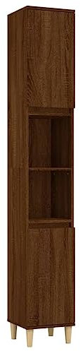 vidaXL Badschrank, Badezimmerschrank mit 6 Fächern 2 Türen, Badregal Schrank mit Holzbeinen, Hochschrank Aufbewahrungsschrank Badmöbel, Braun Eichen-Optik Holzwerkstoff