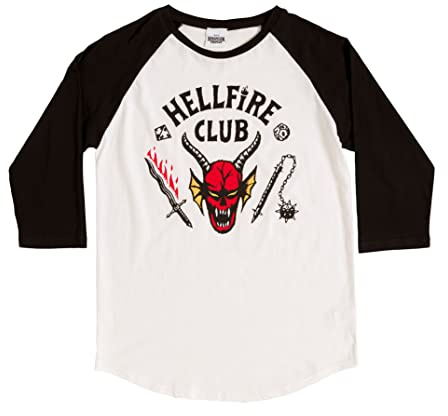 TruffleShuffle Stranger Things Hellfire Club 3 4 Sleeve Baseball T Shirt White/Off White