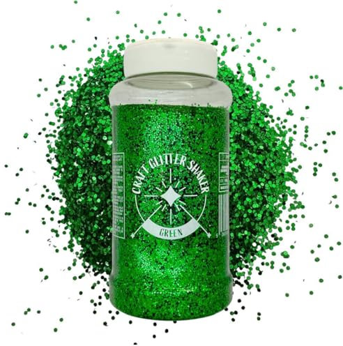 Palmsafe Large 500g Shaker Jar of Green Glitter-Colourful Glitter for Resin or Crafts, Chunky Glitter, Nail Art, MAT1127