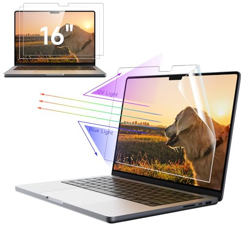 IPROKKO 2 Pack Anti Blue Light Screen Protector for MacBook Pro 16 Inch (2021-2024, M1-M2-M3-M4), Anti Glare Matte Light UV Blocker Eye Protective Compatible with 16.2In Mac Laptop
