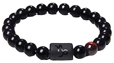 JEDTAKCT 12 Sternzeichen-Armbänder – 8 Mm, Schwarz, Charm-Armband, Sternbild, Zeichen, Natursteinperlen, Armbänder Für Damen, Herren, Paare, Horoskop, Modische Geburtstagsgeschenke, Steinbock, 17 cm