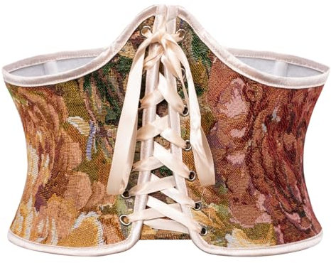 SCARLET DARKNESS Damen Viktorianisch Korsett Gürtel Lace-up Breiter Waspie Schnürgürtel Party Rot mit Blumendruck 46