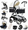 Gcarebb PU Pelle Passeggino 3 in 1, Passeggini Cittadine Con Seggiolino Auto, Passeggino Canna Pieghevole in Un Clic, Passeggini Combinato Paesaggio Alto Telaio in Alluminio Per Neonato 0-4 anni