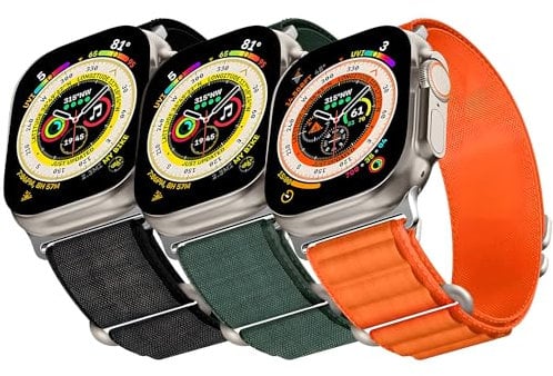 3 Stück Alpine Loop Kompatibel mit Apple Watch Armband 45mm 44mm 49mm 42mm für Damen Herren, Nylon Sport Loop Geflochten Sportarmband für iWatch Ultra SE Series 9 8 7 6 5 4 3 2 1