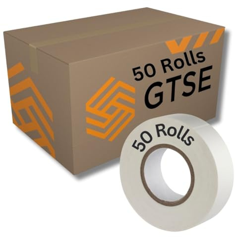 GTSE White Electrical Tape, 19mm x 20m, Bulk Box of 50 Rolls, Strong Self-Adhesive PVC Insulation Tape for Insulating, Repairing and Protecting Electrical