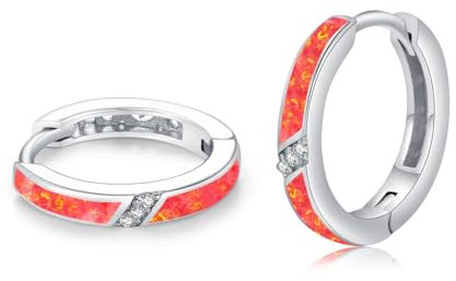 ZIPPICE Creolen Silber 925 Rot Opal Ohrringe 925 Sterling Silber Kleine Ohrringe Creolen Opal Schmuck Geschenke für Damen Frauen Ehefrau Mädchen Mama