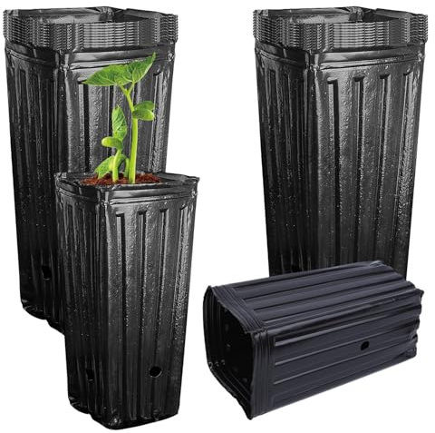 Macetas altas para árbol de 20/40, maceta para árbol | Contenedor alto para plantas de semillero, macetas de vivero con agujeros de drenaje, macetas para semillas de jardín (4 x 4 pulgadas, negro)