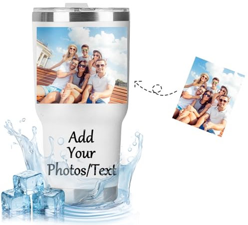 Generico Tazze termiche,Tazza da Viaggio Adatta,Tazzine Caffe,Tazza in Acciaio Inossidabile con Foto/Tosto,Tazza Personalizzata per Campeggi e Picnic-Capacità 850 ml con Coperchio (13+1)
