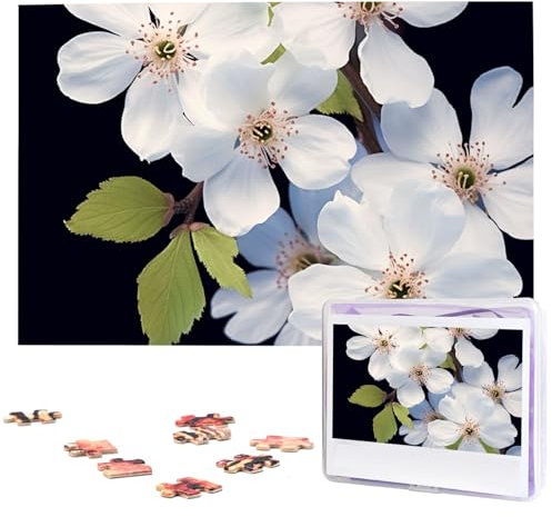 Puzzle mit weißen Blüten, 1000 Teile, Holzpuzzle, personalisiertes Bild, Puzzle, individuelle Puzzles für Erwachsene und Hochzeiten