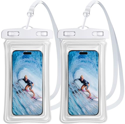 lipaux Custodia Universale Galleggiante Impermeabile per Telefono, IPX8 Impermeabile Fino a 7 per iPhone 15/14/13 Galaxy S23/S22/S21, Custodia per Cellulare a Secco (2 Pezzi, Bianca)
