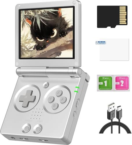 RG35XXSP Consola de Juegos portátil - Pantalla IPS de 3.5, Consola de Juegos Retro portátil, Tarjeta TF de 64G incorporada, Sistema Linux, Batería de 3300mAh, Soporta Salida de TV (Plateado)