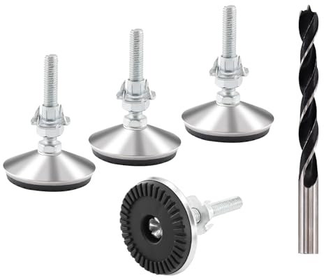 TOKSEO Lot de 4 pieds de nivellement M8 x 50 mm réglables en métal M8 - Pieds réglables en hauteur - Vis de réglage avec écrous à enfoncer, écrous de blocage et forets métalliques
