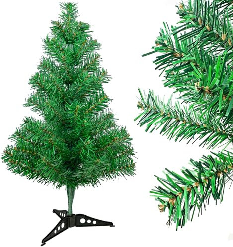 Hopelit Künstlicher Weihnachtsbaum 60cm Grün, Weihnachtsbaum Künstlich PVC Mini Mit 70 Spitzen und Faltbarem Grundgestell, Christbaum Kunstbaum Für Weihnachtsdeko,Weihnachtskugeln