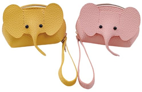 2 Stück kleine Elefanten-Geldbörse für Damen, Leder-Geldbörse für Damen, tragbare Geldbörse, süße Geldbörse mit Fächern und Reißverschlüssen für Damen