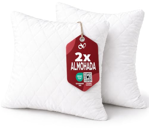 Flowen Oreiller 65x65 Lot de 2 pour Le Lit Coussins pour Dormir et Décoratifs Antiallergiques Anti-Acariens et Rafraichissant Taie d'oreiller Matelassée Amovible et Lavable