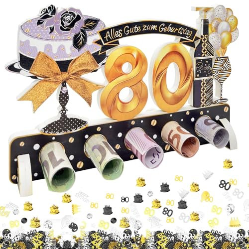 Qeioauek 80 Geburtstag Geldgeschenke, Konfetti 80 Geburtstag Deko, 80 Geschenke aus Holz Dekoration, Geschenke zum 80 Geburtstag Mann Frau, Geldgeschenke 80 Geburtstag Deko, für Geburtstag, Jubiläum
