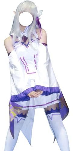 CR ROLECOS Re Life In A Different World From Zero Maid Cosplay Emilia Cosplay Kostüm Emilia Outfit Kleid Uniform Komplettes Set mit Perücke XXL