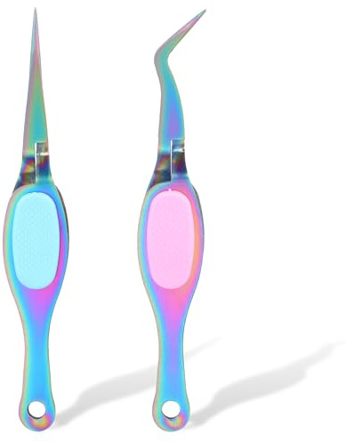 Ymapinc Lot de 2 pinces à épiler de précision en acier inoxydable avec pointes incurvées et droites pour loisirs créatifs, fabrication de bijoux, perles, tâches de laboratoire, pince à épiler à nez