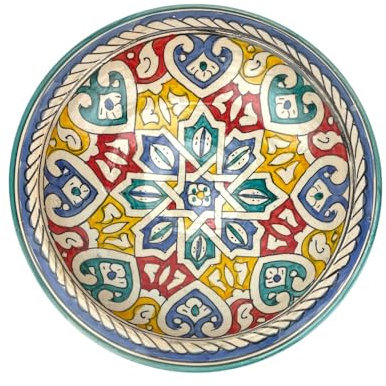 ARTIGIANATO VULCANO Piatto Decorativo Marocchino in Ceramica Dipinto a Mano, Diametro 33 cm