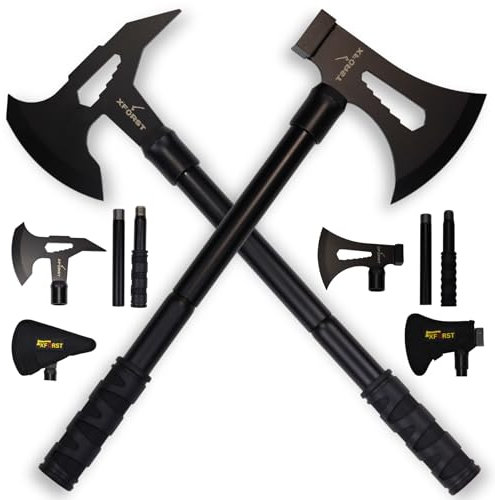 Xforst Axt Beil Axtset X-TM2 + X-TM3 Doppelseitige Äxte, aus Karbonstahl, Camping- und Survival-Äxte mit rutschfestem Griff – Ideal für Outdoor, Bushcraft