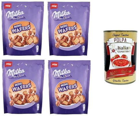 Italian Gourmet Mini Wafers wafer al cioccolato al latte 4 x 110g | Knusprige cialde ricoperte, dolce snack per pausa caffè e Genuss da teilen, Gesamtnettogewicht 440 g + Kostenlos Polpa 400g