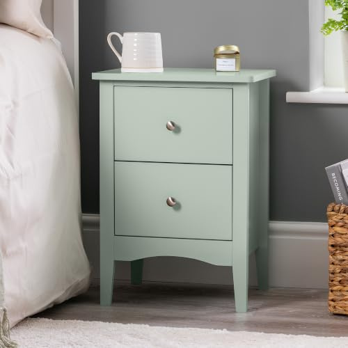 CHRISTOW 2 Drawer Bedside Table, Sage Green | Modern Bedroom Storage, 2 Drawers, Brushed Chrome Handles, Smooth Glide Runners, Durable MDF, H57cm x W40cm x D30cm
