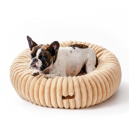 MEWOOFUN Hundebett Grosse Mittelgroße Hunde waschbares, 76x76cm Donut Hundebett mit Rutschfester Unterseite, Hundebetten Großes Katzenbett Flauschig Beruhigendes Anti-Angst, Kamel