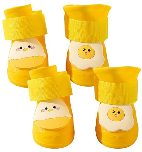 Stivali per cani resistenti all'acqua, Stivali da neve per cani - Stivali per cani antiscivolo in silicone da 4 pezzi e protezioni per zampe - Simpatiche scarpe da pioggia impermeabili a per cani per