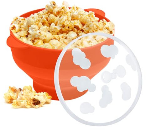 Silicone Popcorn Popper Microwave,Microwave Popcorn Popper, Collapsible Microwave Popcorn Maker Bowl (Orange)