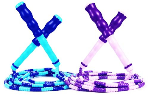 GrueGard Kinder Springseil, 2er Beaded Jump Rope, Verhedderungsfrei 2.8M Verstellbare Seilspringen für Kinder 6 7 8 9 10 Jahre & Erwachsene unter 1.8m