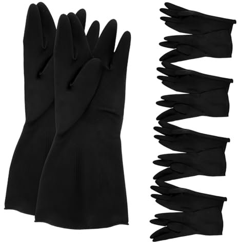 HONITANO 5 Paia di Guanti in Gomma per La Pulizia: Guanti da Cucina per Lavare I Piatti per Uso Quotidiano - Impermeabili E Resistenti All'olio - vestibilità Comoda, Taglia Media, Neri