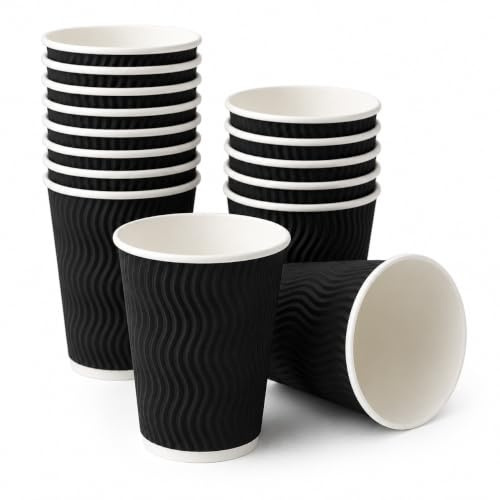 1ABOVE Disposable Insulated Paper Coffee Cups, 8 Ounce, Triple-Ply Ripple Design, Black, 100 Count