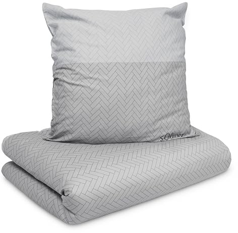 s.Oliver Bettwäsche 135x200 cm - 100% Baumwolle, anschmiegsam & weich, Reißverschluss, Satinbettwäsche grau