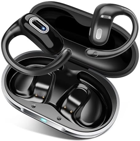 Open Ear Kopfhörer, Bluetooth 5.4 Kopfhörer Kabellos, Tiefer Bass, 58 Std Spielzeit, 4 ENC Mikrofon, Over Ear Kopfhörer Sport mit Ohrhaken, IPX7 Wasserfest Ohrhörer für Laufen,Joggen, Fitness, Schwarz