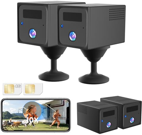UCOCARE Telecamera con SIM, Telecamera con SIM 4G da Esterno, 4MP Mini Telecamere 4G Senza WiFi, Batteria 5200mAh, AI Rilevazione Moviment, Visione 160°, 4MP Visione Notturna, 2 Pezzi