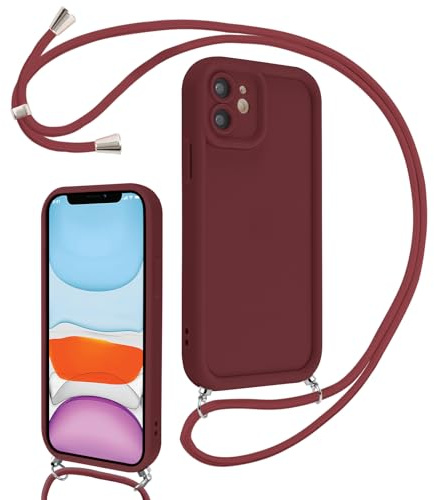 Coalbooliy Handyband für iPhone 11 Hülle 6,1 mit Band Kette, Handyhülle Kameraschutz Weiches Silikon Necklace Stoßfeste Schutzhülle mit Kordel zum Umhängen Cover für Mädchen Frauen, Rot