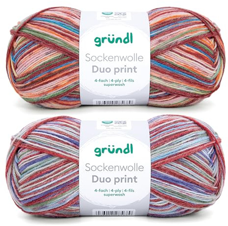 Gründl Wolle Sockenwolle Duo 2 Knäuel 100 g, rot-blau-altrosa