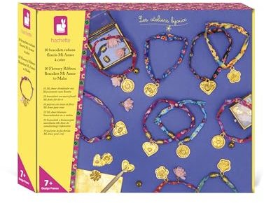 Janod – 10 Armbänder zum Selbermachen – Blumen- & Liberty-Stil – Mitgeliefertes Zubehör: Perlen, Pompons, Glöckchen – 3+ Stunden Beschäftigung – Ab 7 Jahren