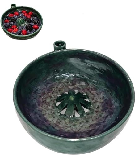 Ciotola autorotante per il lavaggio di bacche, per lavare frutta e verdura in ceramica con scarico, cestello rotante automatico per la pulizia rapida di mirtilli e fragole (1)