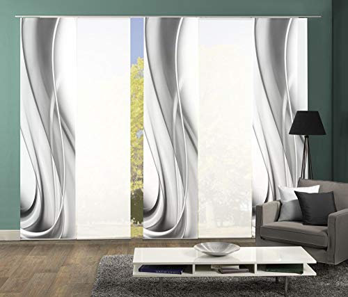 wohnfuehlidee 5er-Set Flächenvorhang, Deko Blickdicht, Franka, Höhe 245 cm, 3X Dessin grau / 2X Uni weiß halbtransparent