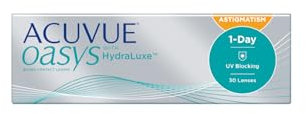 ACUVUE OASYS 1-Day for Astigmatism Kontaktlinsen – Tageslinsen mit komfortablem Tragegefühl – -0,25 dpt, Cyl -1,25, Ach 100 und BC 8.5 – Mit UV Schutz und Austrocknungsschutz – 30 Linsen