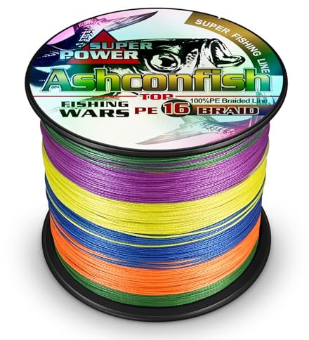 Ashconfish Lenza da pesca intrecciata-16 fili cavo da pesca 100 m/109 yards 136 kg resistente all'abrasione Incredibile Superline Zero Stretch Diametro ultrasottile Filo intrecciato multicolore