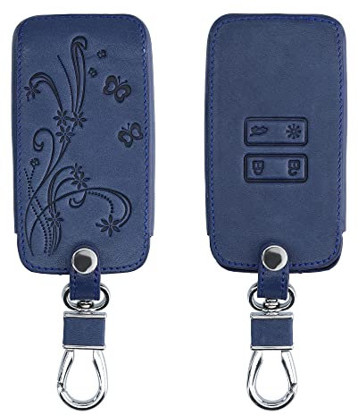 kwmobile Key Cover Compatible with Renault 4 Button Car Key Smart Key (only Keyless Go) - Faux Leather Car Key Fob Protector - Dark Blue