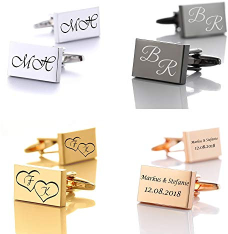 aplusashop ID Manschettenknöpfe mit Gravur nach Wunsch Edelstahl, in Vier Farben Hochzeit mit Box (Rose-Gold, Mit Gravur)